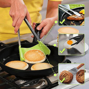 2 In 1 Spatula And Tongs - As Seen on TV,Clever Spatula Tongs Safe Grabs Food,Simply Flip Tongs For Cooking,Kitchen Cooking Tools Christmas Gifts (12 Inch Red)